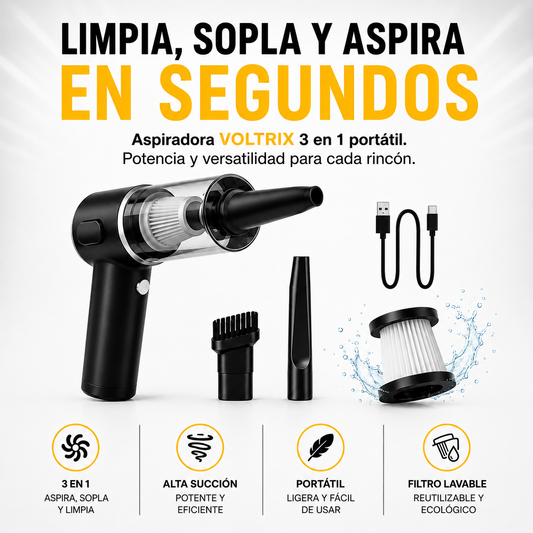 ASPIRADORA VOLTRIX 3 EN 1: LIMPIA CUALQUIER RINCÓN EN SEGUNDOS